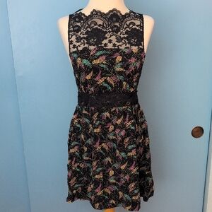 Free People Black Lace Yoke Floral Party Dress Size XS